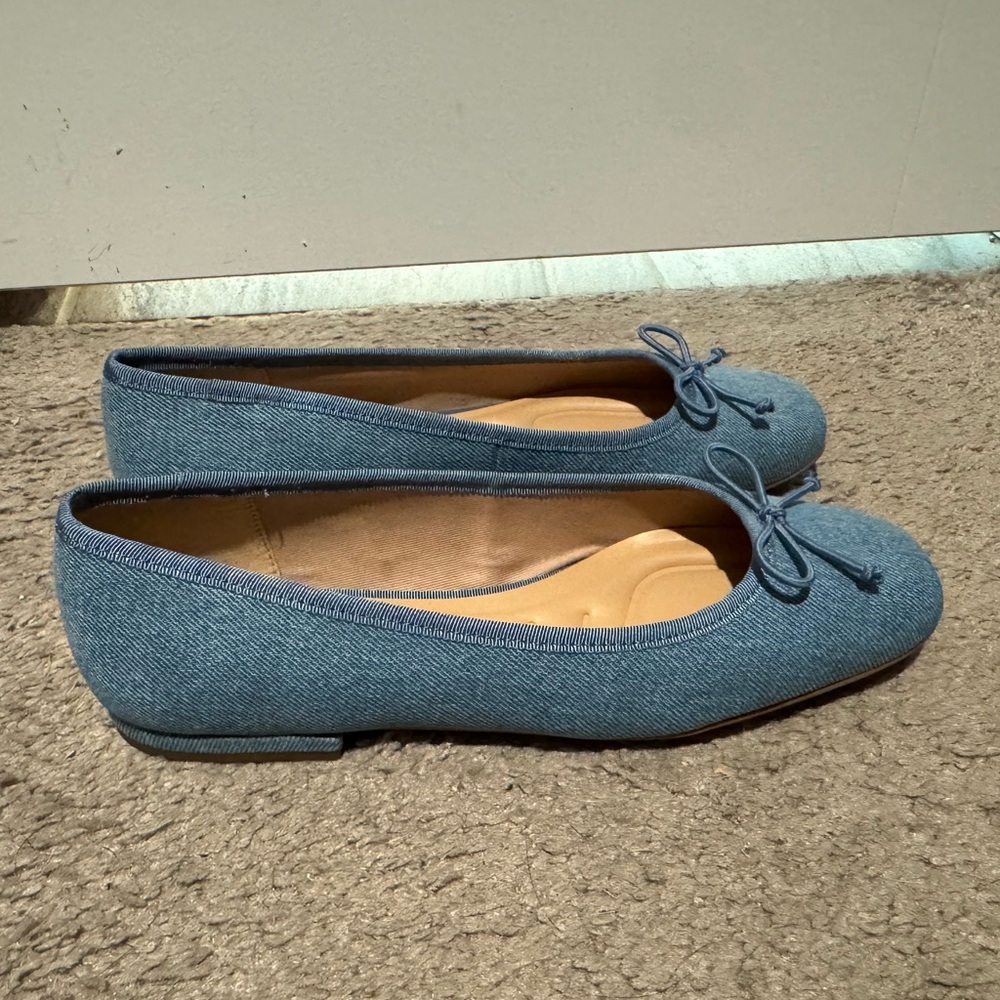 Cool Franco Sarto size 7 blue denim bow top slip on Abigail shoes women new